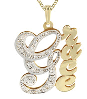  Gold 14K Ladies Two Tone with Diamonds Name Plate Necklace _ Appx. 10 Grams Ot